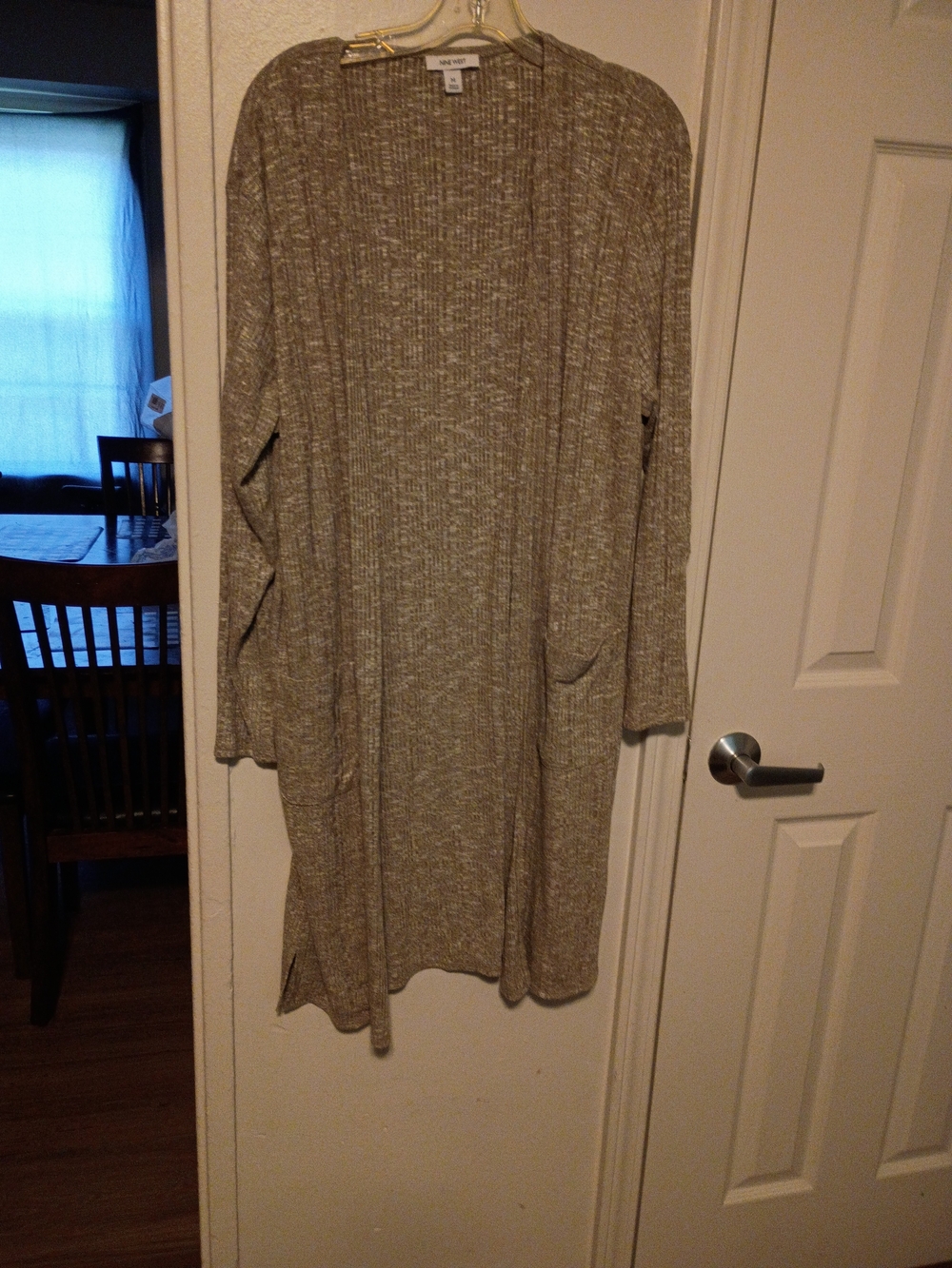 Nine West Long Open-Front Cardigan in Taupe Heather